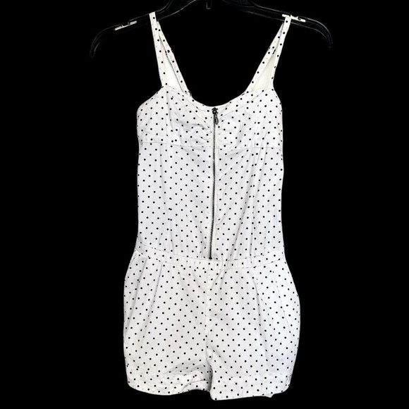 H&M Divided Womens Romper Shorts Polka dots Sz 2 Y2K Baddie Zipper White  Black - Picture 4 of 12
